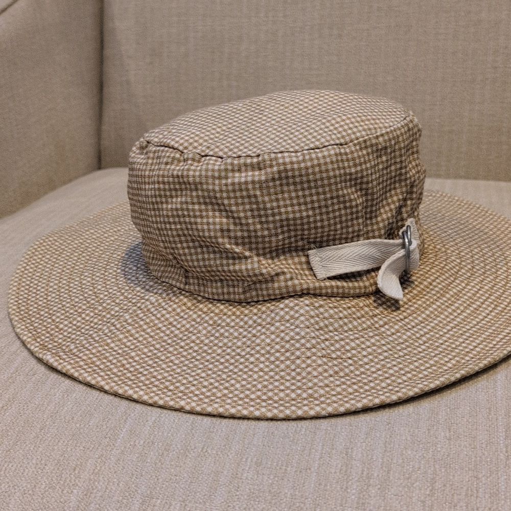 Stylish Madewell Tan Mini Gingham Packable Sun Hat - Picture 2 of 7